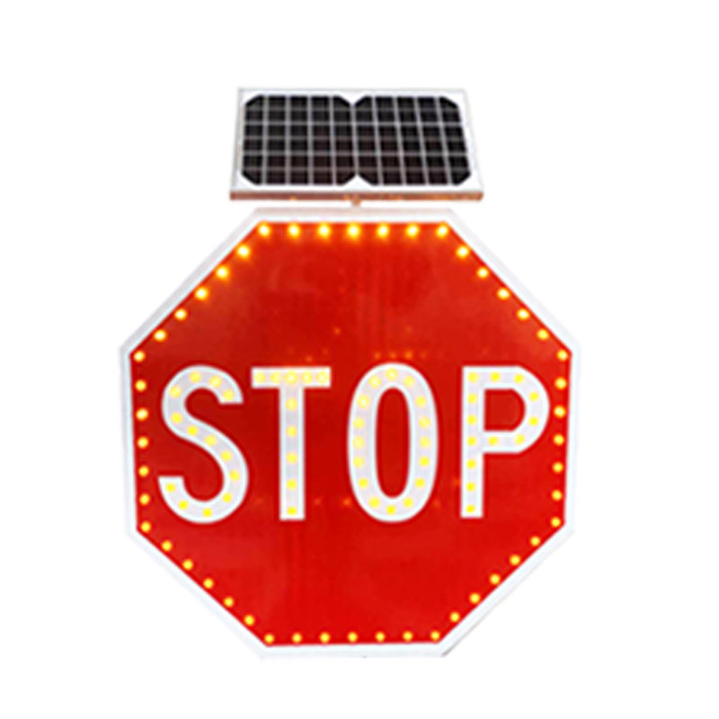 Solar Powered Led Stop Road Traffic Signs Light