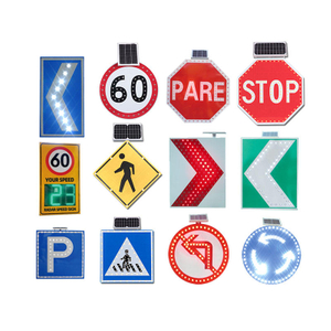 Solar Powered Led Stop Road Traffic Signs Light