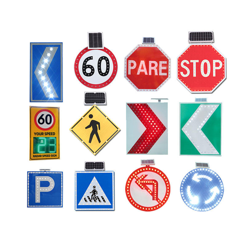 Solar Powered Led Stop Road Traffic Signs Light